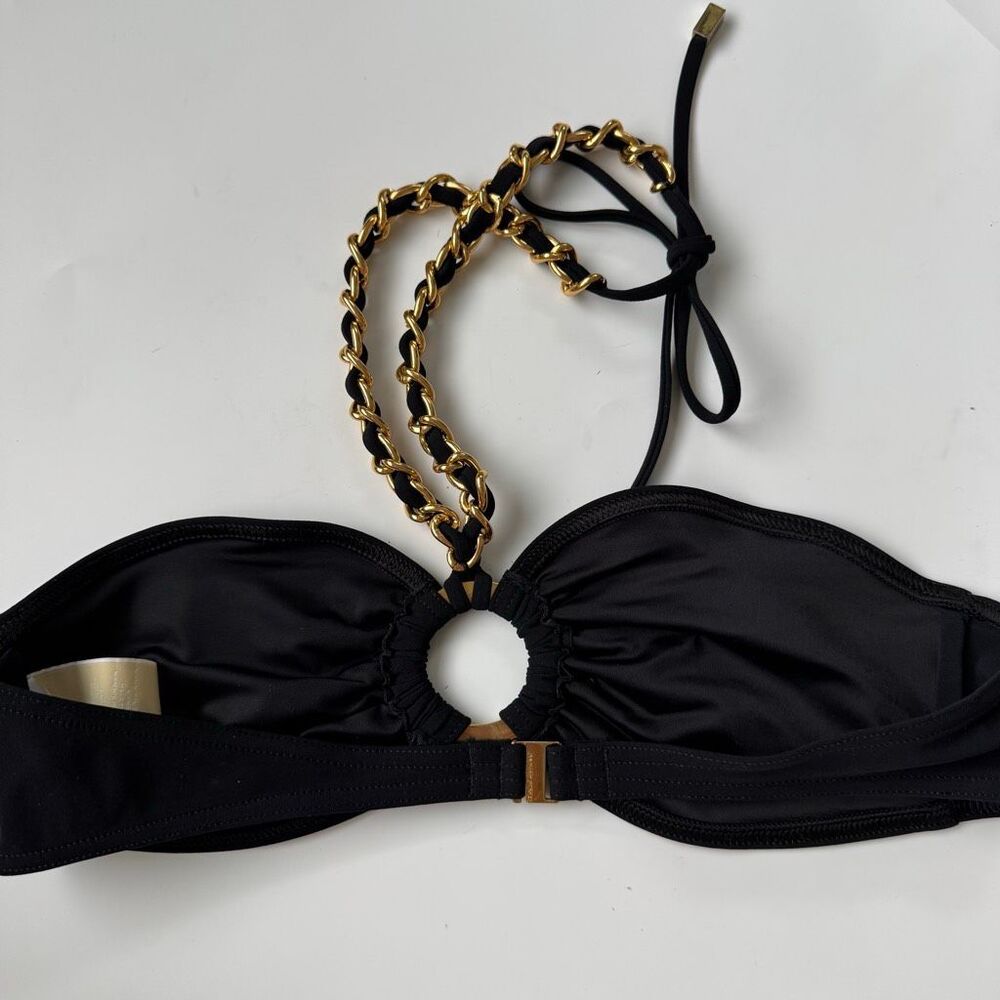 Michael Kors Gold Black Halter Chain Link Swim Bandeau Top Size 8 Medium Preppy - Picture 6 of 9
